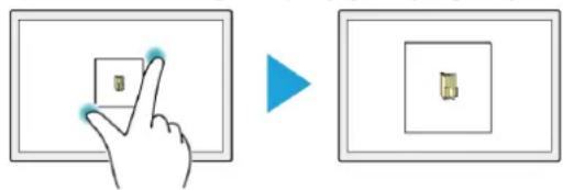 Diagram showing a hand interacting with a device and a separate device, both connected by a blue arrow to illustrate the process.