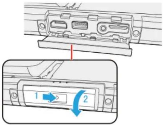 Diagram showing a device component with labeled parts and directional arrows indicating rotation or movement.