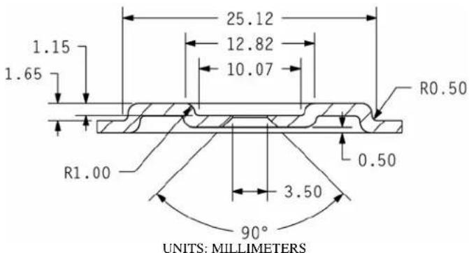 1.15 1.65 25.12 12.82 10.07 R0.50 R1.00 0.50 3.50 90° UNITS: MILLIMETERS