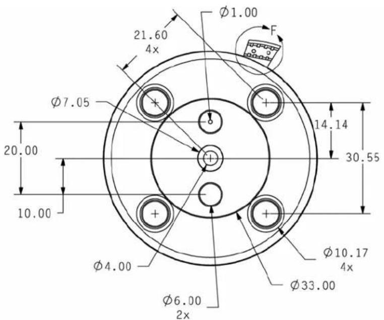 Ø1.00 21.60 4x Ø7.05 20.00 10.00 30.55 14.14 Ø10.17 4x Ø4.00 Ø6.00 2x Ø33.00