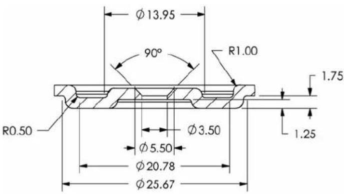 Ø13.95 90° R1.00 1.75 R0.50 Ø3.50 1.25 Ø5.50 Ø20.78 Ø25.67