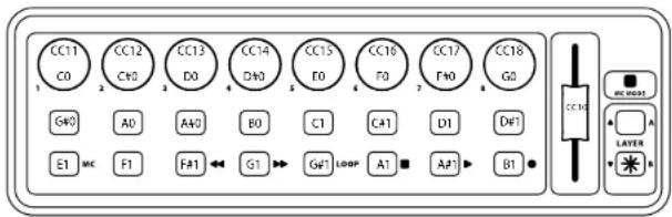CC11 C0 CC12 C40 CC13 D0 CC14 D40 CC15 F0 CC16 F0 CC17 F40 CC18 G0 A0 A40 B0 C1 CA1 D1 D41 E1 MC F1 FA1 ← G1 → G41 LOOP A1 ■ A41 ▶ B1 ● CC19 MC BOOST A LAYER B