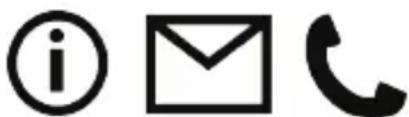Icon set with a lowercase 'i', an envelope, and a telephone handset, likely representing email, communication, or phone.