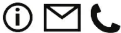 Icon set with a lowercase 'i', an envelope, and a telephone handset symbol