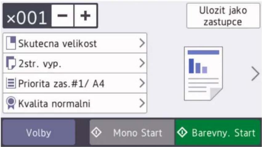 ×001 - + Skutecna velikost > 2str. vyp. Priorita zas.#1/ A4 > Kvalita normalni Ulozit jako zastupce Volby Mono Start Barevny. Start