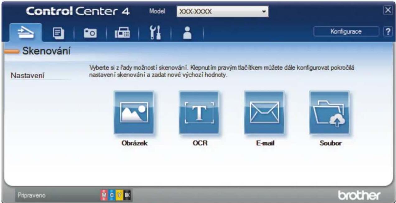 Control Center 4 Model XXX-XXXX Konfigurace Skenování Nastavení Výberte si z řady možností skenování. Klepnutím pravým tlačítkem můžete dále konfigurovat pokročilá nastavení skenování a zadat nové výchozí hodnoty. Obrázek OCR E-mail Soubor Pripraveno M C Y BK brother