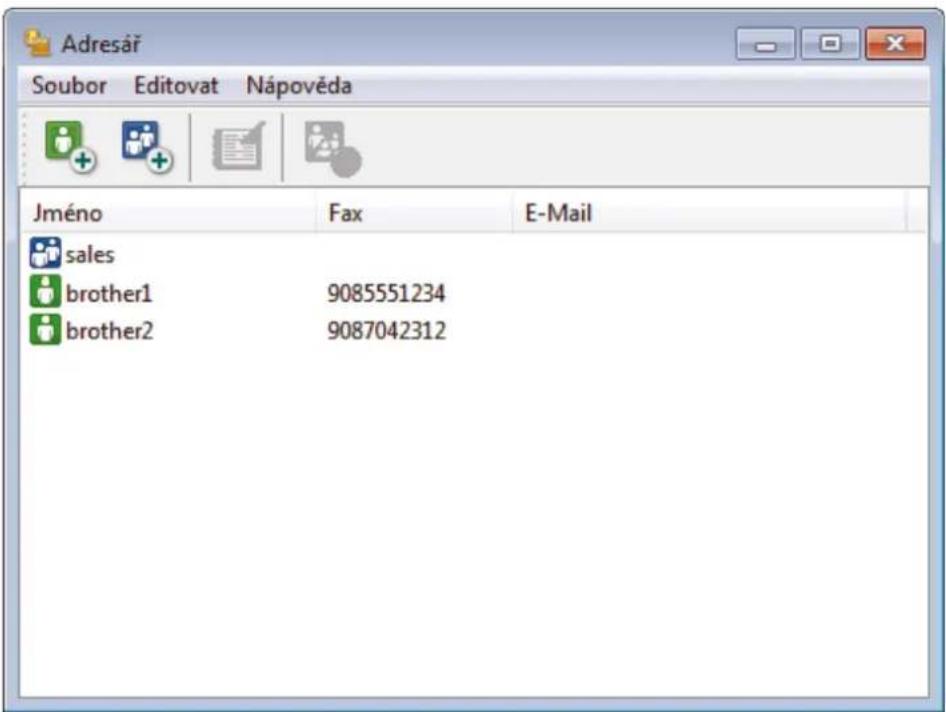 Adresář Soubor Editovat Nápověda Jméno Fax E-Mail sales brother1 9085551234 brother2 9087042312