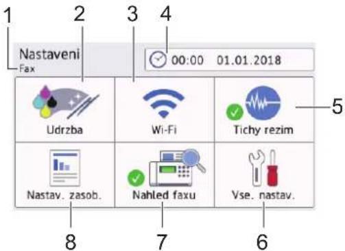Nastaveni Fax 00:00 01.01.2018 Udrzba Wi-Fi Tichy rezim Nastav. zasob. Nahled faxu Vse. nastav.