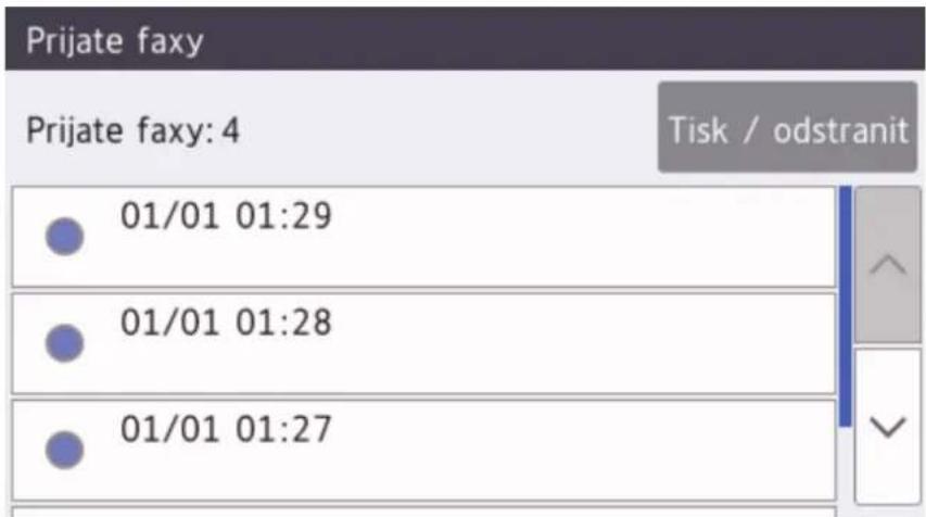Prijate faxy Prijate faxy: 4 Tisk / odstranit 01/01 01:29 01/01 01:28 01/01 01:27