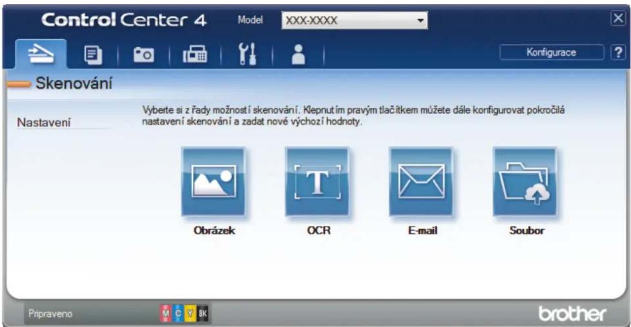 Control Center 4 Model XXX-XXXX Konfigurace Skenování Nastavení Vyberte si z řady možností skenování. Klepnutím pravým tlačítkem můžete dále konfigurovat pokročilá nastavení skenování a zadat nové výchozí hodnoty. Obrázek OCR E-mail Soubor Pripraveno M C Y BK brother