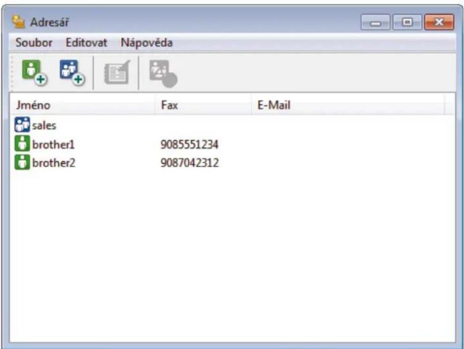 Adresář Soubor Editovat Nápověda Jméno Fax E-Mail sales brother1 9085551234 brother2 9087042312