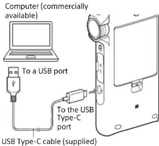 Computer (commercially available) To a USB port To the USB Type-C port USB Type-C cable (supplied)