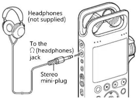 Headphones (not supplied) To the Ω (headphones) jack Stereo mini-plug