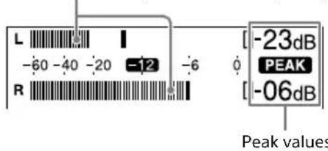 L -60 -40 -20 -12 R -6 -23dB PEAK -06dB Peak values