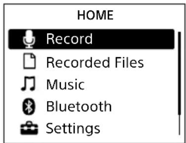 HOME Record Recorded Files Music Bluetooth Settings