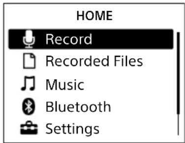 HOME Record Recorded Files Music Bluetooth Settings