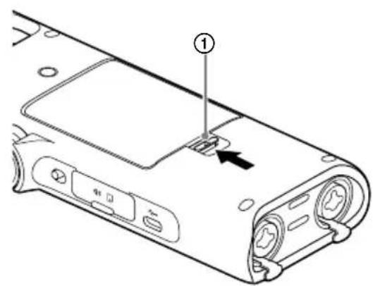 Diagram of a computer monitor with labeled ports and an arrow pointing to a component, marked with number 1.