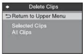 Delete Clips →Return to Upper Menu Selected Clips All Clips
