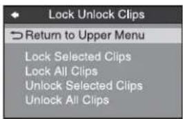 Lock Unlock Clips →Return to Upper Menu Lock Selected Clips Lock All Clips Unlock Selected Clips Unlock All Clips