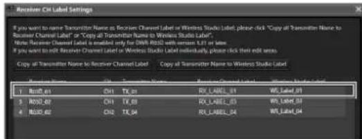 SONY DWR-R02D - [Receiver CH Label Settings] window - 2