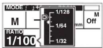 MODE M RATIO 1/100 1/128 1/64 mm 1/32 M Off