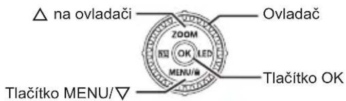 △ na ovladači Ovladač ZOOM OK LED MENU/W Tlačítko MENU/▽ Tlačítko OK