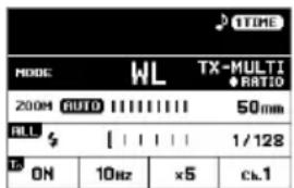 TIME MODE WL TX-MULTI ●RATIO 200M AUTO 50mm ALL 1/128 ON 10Hz ×5 cb.1
