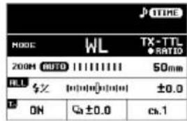 TIME MODE WL TX-TTL ●RATIO 200H AUTO 1111111 50mm ALL % ±0.0 ON Ca±0.0 ca.1