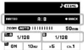 RATIO A: B • BACK 200M AUTO 50mm Tr: A 1/128 B 1/128 ON 10Hz x5 ch.1