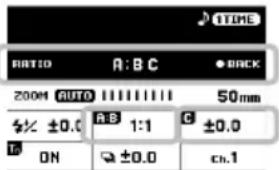 RATIO A: B C • BACK 200M AUTO 50mm ±0.0 A:B 1:1 C ±0.0 ON ±0.0 ch.1