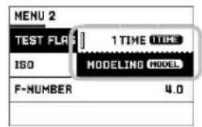 MENU 2 TEST FLAG 1 TIME TIME ISO MODELING MODEL F-NUMBER 4.0