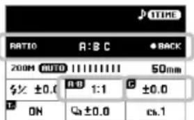 RATIO A: B C • BACK 200M AUTO 11111111 50mm ±0.0 R 1:1 C ±0.0 ON Q ±0.0 cc.1