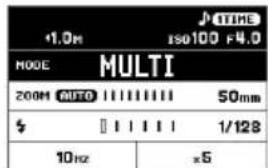 1.0m TIME ISO100 F4.0 MODE MULTI 200M AUTO 50mm $ 1/128 10Hz ×6