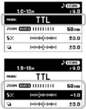 1.0-10m TIME f4.0 MODE TTL 200M RUDI 1111111 50mm ±0.0 Q [min(μs)·min] ±0.0 [min(μs)·min] ±0.0 1.9-18m TIME F4.0 MODE TTL 200M RUDI 1111111 50mm ±0.0 [-1.0] Q [min(μs)·min] ±0.0