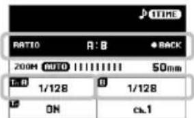 RATIO A:B BACK 200M AUTO 50mm T: B 1/128 0 1/128 ON ca.1