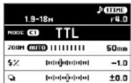 1.9-18H TTL R4.0 MODE CT 200M AUTO 11111111 50mm $Z [0][0][0][0] -1.0 Q [0][0][0][0] ±0.0