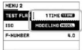 MENU 2 TEST FLR 1 TIME 1TIME ISO MODELING MODEL F-NUMBER 4.0