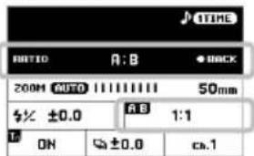 RATIO A:B • BACK 200M AUTO 50mm ±0.0 A B 1:1 ON ±0.0 ca.1