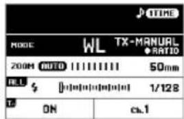 TIME MODE WL TX-MANUAL ●RATIO 200M AUTO 1111111 50mm RLL § D:\m\n1/128 ON ca.1