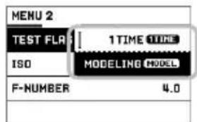 MENU 2 TEST FLR 1 TIME TIME ISO MODELING MODEL F-NUMBER 4.0