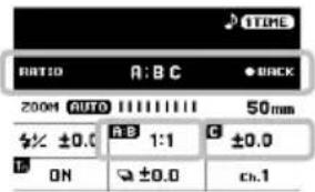 RATIO A:BC BACK 200M AUTO 50mm ±0.0 A B 1:1 C ±0.0 ON ±0.0 ch.1