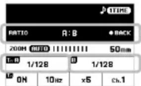 RATIO A:B • BACK 200M AUTO 50mm 1:00 1/128 B 1/128 L/S ON 10Hz x5 ch.1
