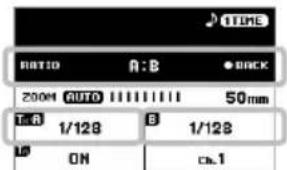 TIME RATIO A:B • BACK 200M AUTO 50mm T: A 1/128 B 1/128 UP ON Ch.1