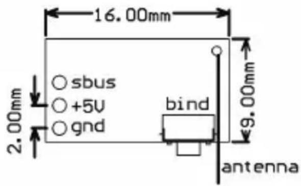 16.00mm 2.00mm sbus +5V gnd bind 9.00mm antenna