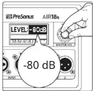 WIG PreSonus AIR18s LEVEL: -80dB 50-60-70-80mA MASTER VOL -80 dB INPUT 1 2