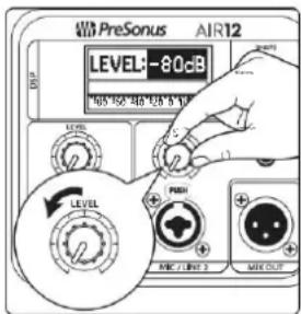 PreSonus AIR12 LEVEL: -80dB 405 162 46 128 5 14 LEVEL PUSH MKT / MKT 2 MKT OUT