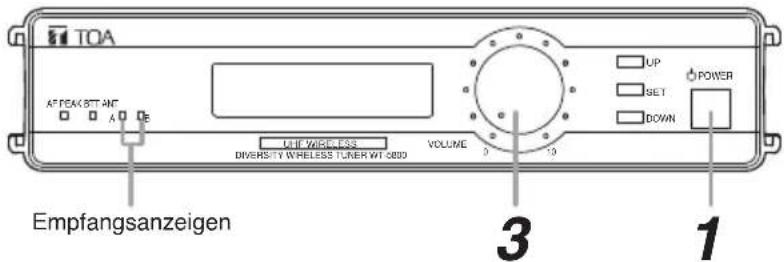 TOA APPEAKSTANT A B UP SET DOWN POWER ULF WIRELESS DIVERSITY WIRELESS TUNER WT 0800 VOLUME 3 1 Empfangsanzeigen