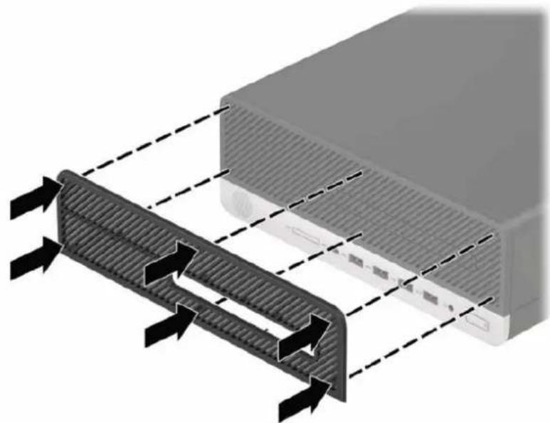 HP ProDesk 600 G4 - Vyjmutí a instalace volitelného prachového filtru čelního panelu - 3