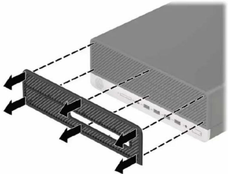 HP ProDesk 600 G4 - Vyjmutí a instalace volitelného prachového filtru čelního panelu - 2