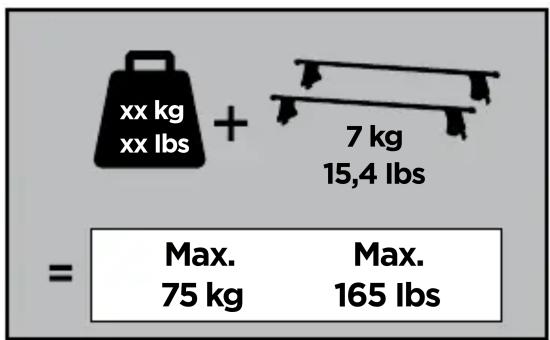 xx kg xx lbs + 7 kg 15,4 lbs = Max. Max. 75 kg 165 lbs